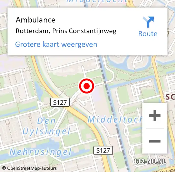 Locatie op kaart van de 112 melding: Ambulance Rotterdam, Prins Constantijnweg op 13 april 2019 10:34