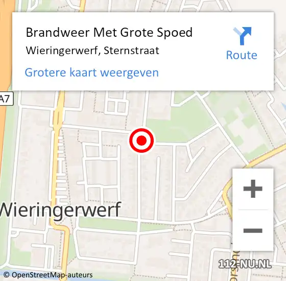 Locatie op kaart van de 112 melding: Brandweer Met Grote Spoed Naar Wieringerwerf, Sternstraat op 13 april 2019 11:56