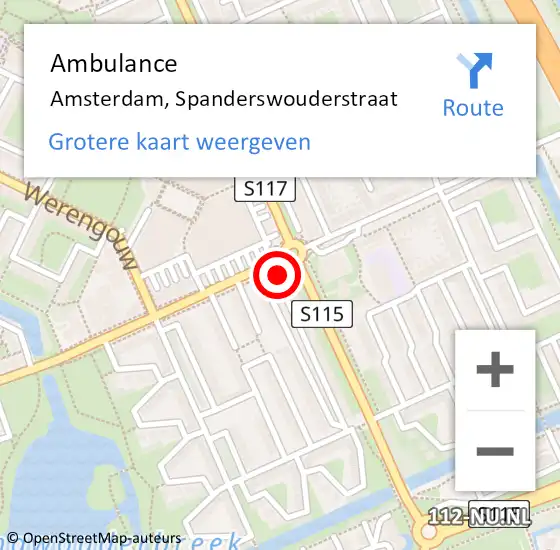 Locatie op kaart van de 112 melding: Ambulance Amsterdam, Spanderswouderstraat op 13 april 2019 12:34