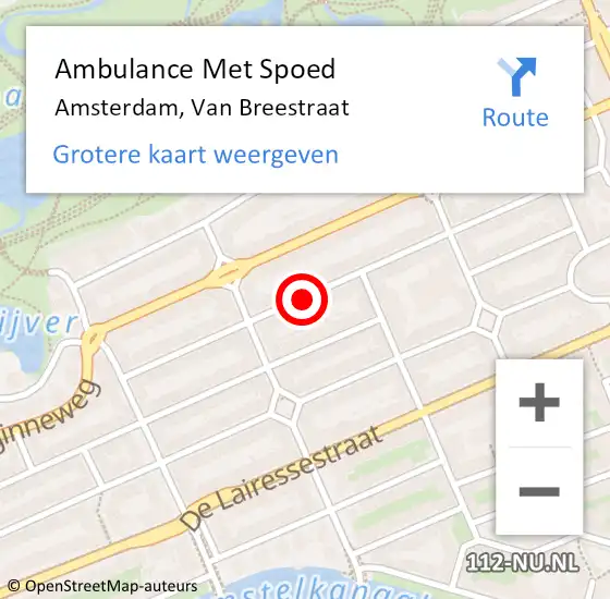 Locatie op kaart van de 112 melding: Ambulance Met Spoed Naar Amsterdam, Van Breestraat op 13 april 2019 13:29