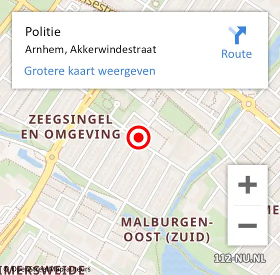 Locatie op kaart van de 112 melding: Politie Arnhem, Akkerwindestraat op 13 april 2019 17:21
