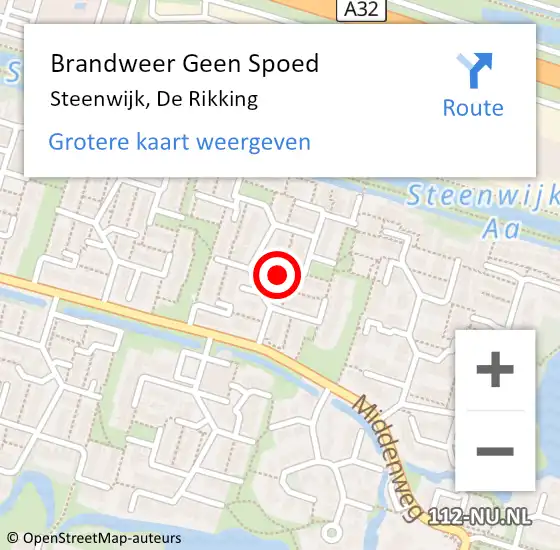 Locatie op kaart van de 112 melding: Brandweer Geen Spoed Naar Steenwijk, De Rikking op 13 april 2019 18:54