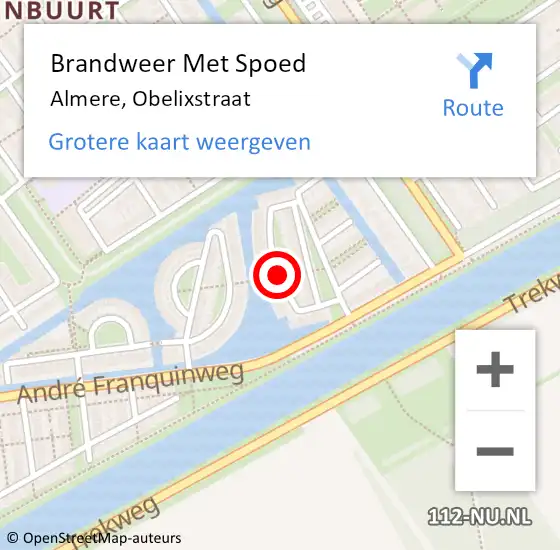 Locatie op kaart van de 112 melding: Brandweer Met Spoed Naar Almere, Obelixstraat op 13 april 2019 21:12