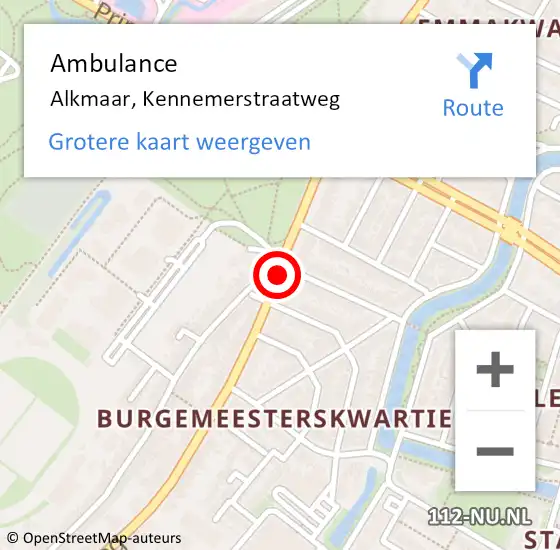 Locatie op kaart van de 112 melding: Ambulance Alkmaar, Kennemerstraatweg op 13 april 2019 21:16