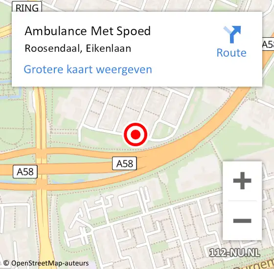 Locatie op kaart van de 112 melding: Ambulance Met Spoed Naar Roosendaal, Eikenlaan op 14 april 2019 02:54