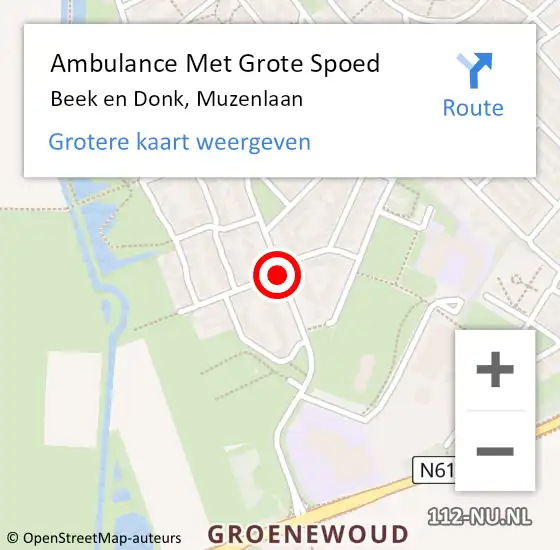 Locatie op kaart van de 112 melding: Ambulance Met Grote Spoed Naar Beek en Donk, Muzenlaan op 14 april 2019 10:01