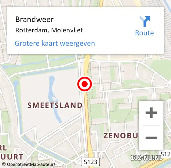 Locatie op kaart van de 112 melding: Brandweer Rotterdam, Molenvliet op 14 april 2019 11:59