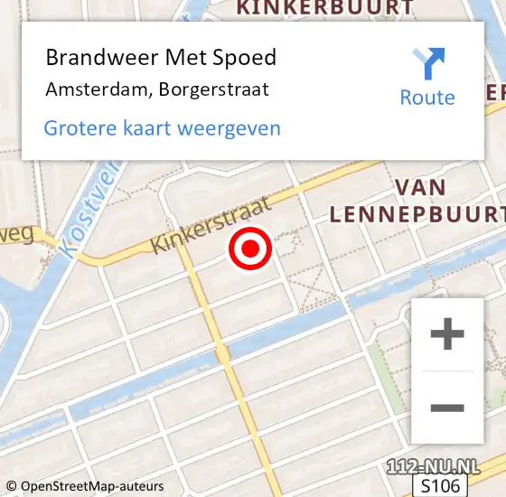 Locatie op kaart van de 112 melding: Brandweer Met Spoed Naar Amsterdam, Borgerstraat op 14 april 2019 13:36