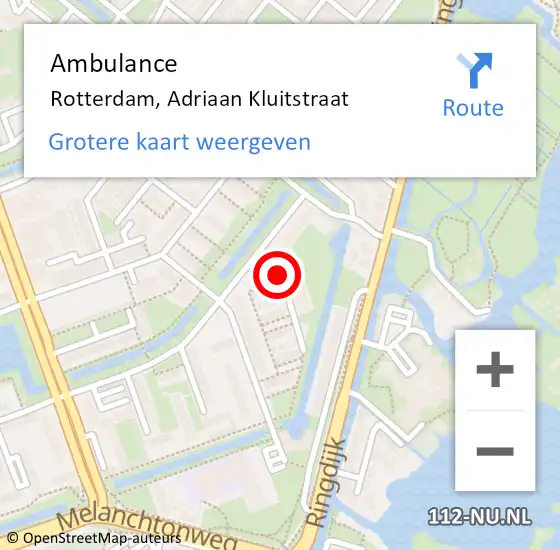 Locatie op kaart van de 112 melding: Ambulance Rotterdam, Adriaan Kluitstraat op 14 april 2019 16:31