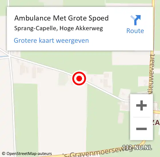 Locatie op kaart van de 112 melding: Ambulance Met Grote Spoed Naar Sprang-Capelle, Hoge Akkerweg op 15 april 2019 06:08