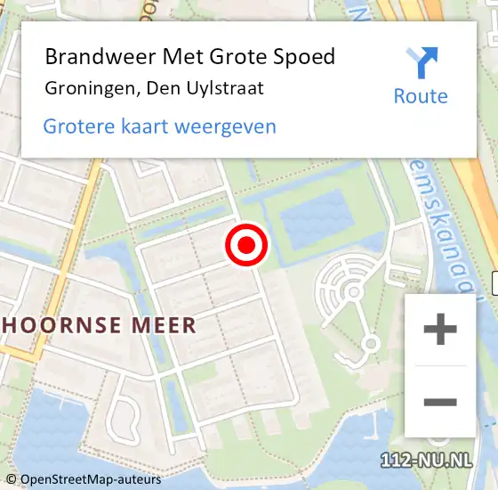Locatie op kaart van de 112 melding: Brandweer Met Grote Spoed Naar Groningen, Den Uylstraat op 15 april 2019 06:10