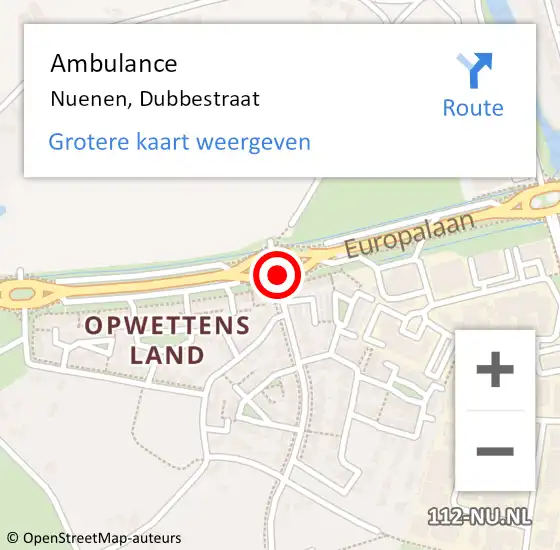 Locatie op kaart van de 112 melding: Ambulance Nuenen, Dubbestraat op 15 april 2019 09:03