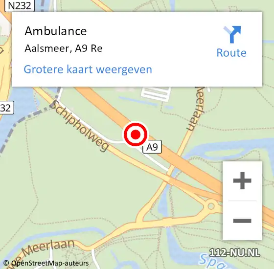 Locatie op kaart van de 112 melding: Ambulance Aalsmeer, A9 Re op 15 april 2019 09:30