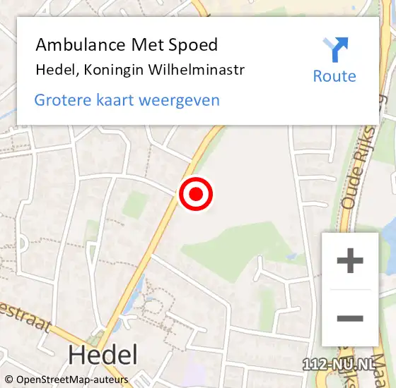 Locatie op kaart van de 112 melding: Ambulance Met Spoed Naar Hedel, Koningin Wilhelminastr op 15 april 2019 13:16