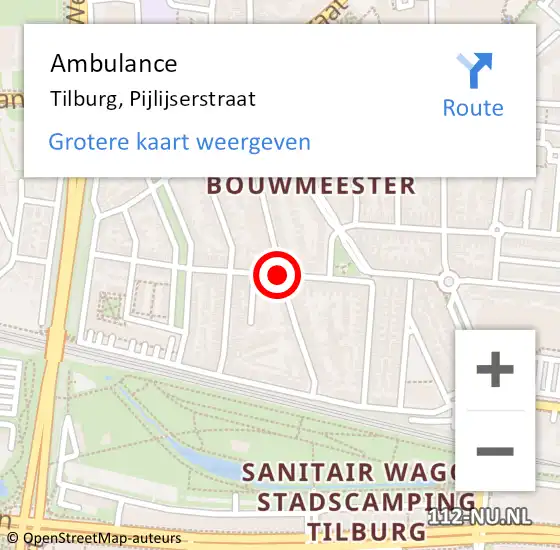 Locatie op kaart van de 112 melding: Ambulance Tilburg, Pijlijserstraat op 15 april 2019 15:24