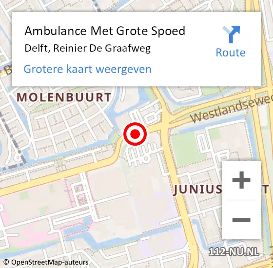 Locatie op kaart van de 112 melding: Ambulance Met Grote Spoed Naar Delft, Reinier De Graafweg op 15 april 2019 18:15