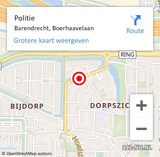 Locatie op kaart van de 112 melding: Politie Barendrecht, Boerhaavelaan op 15 april 2019 19:27