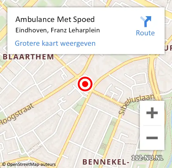 Locatie op kaart van de 112 melding: Ambulance Met Spoed Naar Eindhoven, Franz Leharplein op 15 april 2019 19:43