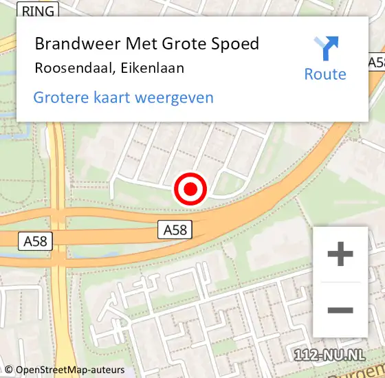 Locatie op kaart van de 112 melding: Brandweer Met Grote Spoed Naar Roosendaal, Eikenlaan op 16 april 2019 02:44