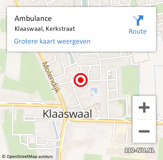Locatie op kaart van de 112 melding: Ambulance Klaaswaal, Kerkstraat op 16 april 2019 02:53