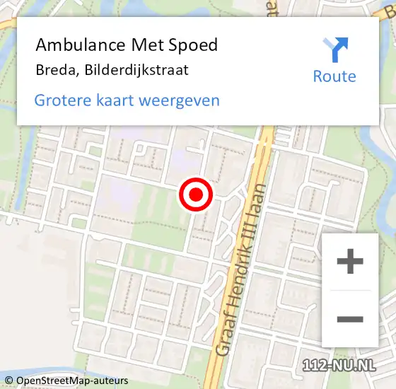 Locatie op kaart van de 112 melding: Ambulance Met Spoed Naar Breda, Bilderdijkstraat op 16 april 2019 03:26