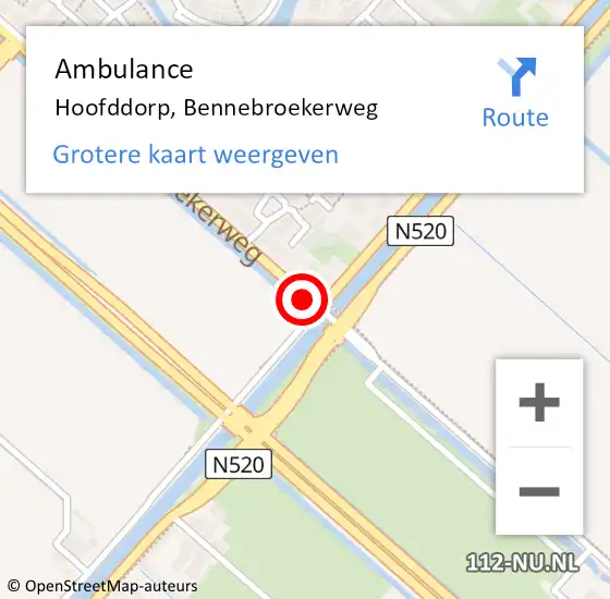 Locatie op kaart van de 112 melding: Ambulance Hoofddorp, Bennebroekerweg op 16 april 2019 07:17