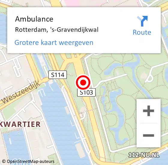 Locatie op kaart van de 112 melding: Ambulance Rotterdam, 's-Gravendijkwal op 16 april 2019 14:45