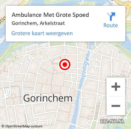 Locatie op kaart van de 112 melding: Ambulance Met Grote Spoed Naar Gorinchem, Arkelstraat op 16 april 2019 18:06
