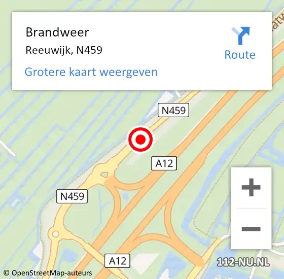 Locatie op kaart van de 112 melding: Brandweer Reeuwijk, N459 op 16 april 2019 19:46