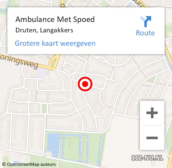 Locatie op kaart van de 112 melding: Ambulance Met Spoed Naar Druten, Langakkers op 16 april 2019 20:54