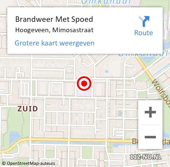 Locatie op kaart van de 112 melding: Brandweer Met Spoed Naar Hoogeveen, Mimosastraat op 17 april 2019 16:45