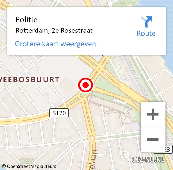 Locatie op kaart van de 112 melding: Politie Rotterdam, 2e Rosestraat op 17 april 2019 17:15