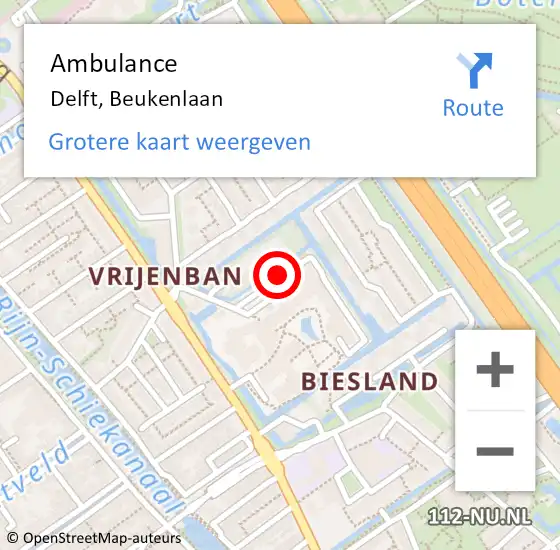 Locatie op kaart van de 112 melding: Ambulance Delft, Beukenlaan op 18 april 2019 07:09