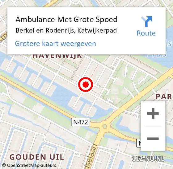 Locatie op kaart van de 112 melding: Ambulance Met Grote Spoed Naar Berkel en Rodenrijs, Katwijkerpad op 18 april 2019 08:33