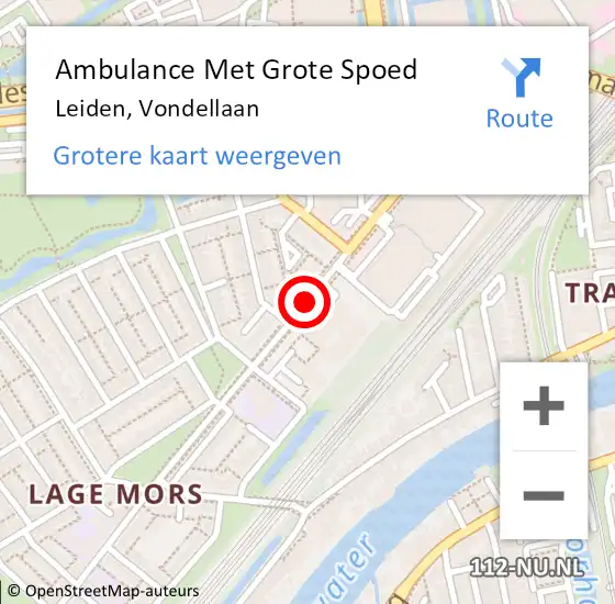 Locatie op kaart van de 112 melding: Ambulance Met Grote Spoed Naar Leiden, Vondellaan op 18 april 2019 11:07