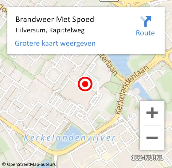 Locatie op kaart van de 112 melding: Brandweer Met Spoed Naar Hilversum, Kapittelweg op 18 april 2019 12:37