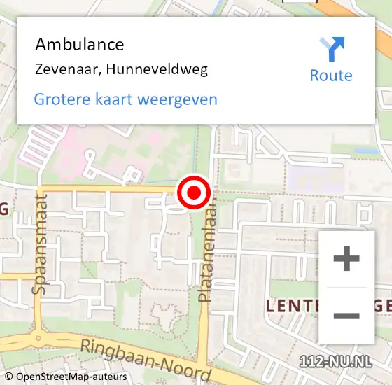 Locatie op kaart van de 112 melding: Ambulance Zevenaar, Hunneveldweg op 18 april 2019 13:04