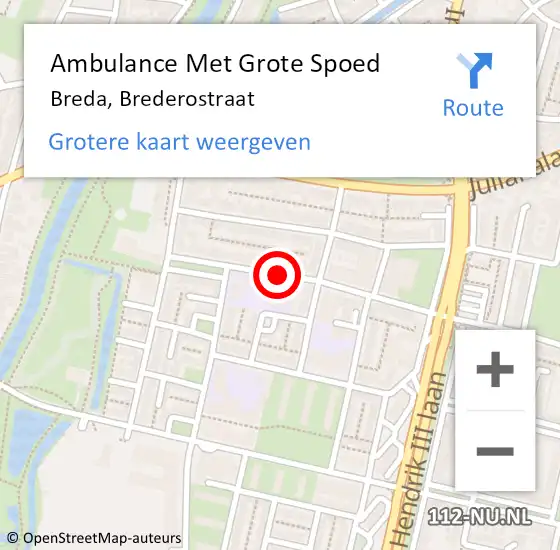 Locatie op kaart van de 112 melding: Ambulance Met Grote Spoed Naar Breda, Brederostraat op 18 april 2019 16:16