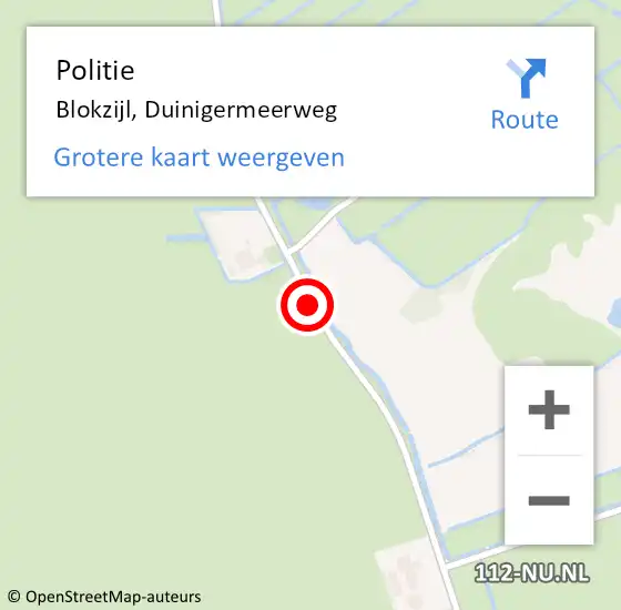 Locatie op kaart van de 112 melding: Politie Blokzijl, Duinigermeerweg op 18 april 2019 16:27