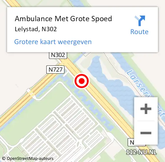 Locatie op kaart van de 112 melding: Ambulance Met Grote Spoed Naar Lelystad, N302 op 18 april 2019 17:40