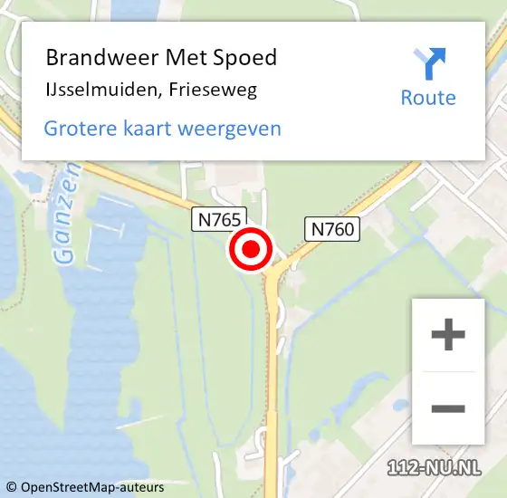 Locatie op kaart van de 112 melding: Brandweer Met Spoed Naar IJsselmuiden, Frieseweg op 18 april 2019 22:02