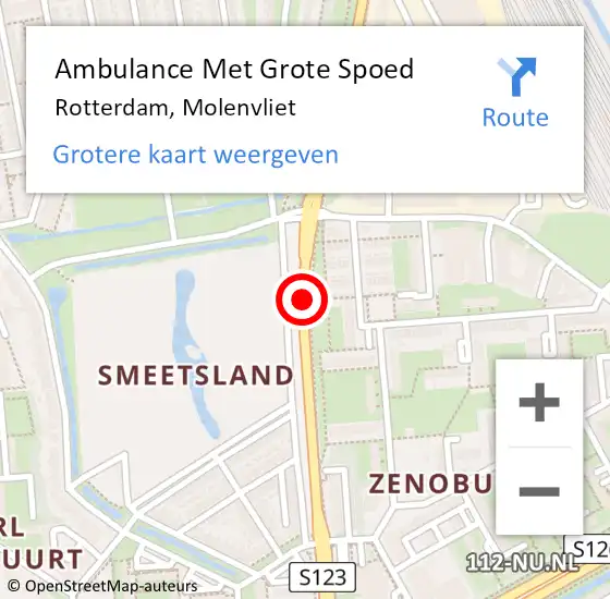 Locatie op kaart van de 112 melding: Ambulance Met Grote Spoed Naar Rotterdam, Molenvliet op 18 april 2019 22:55