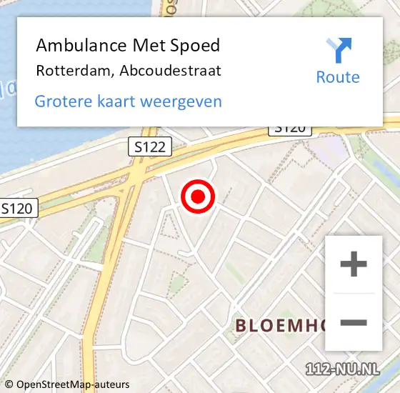Locatie op kaart van de 112 melding: Ambulance Met Spoed Naar Rotterdam, Abcoudestraat op 19 april 2019 04:55