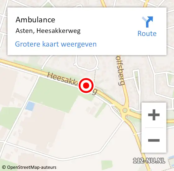 Locatie op kaart van de 112 melding: Ambulance Asten, Heesakkerweg op 19 april 2019 07:17