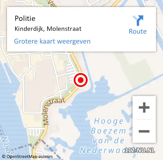 Locatie op kaart van de 112 melding: Politie Kinderdijk, Molenstraat op 19 april 2019 12:04