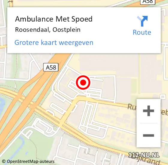 Locatie op kaart van de 112 melding: Ambulance Met Spoed Naar Roosendaal, Oostplein op 19 april 2019 12:59