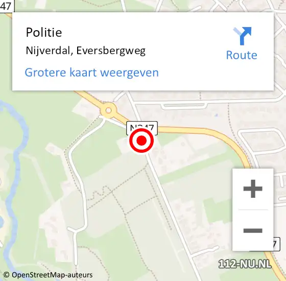 Locatie op kaart van de 112 melding: Politie Nijverdal, Eversbergweg op 19 april 2019 13:23