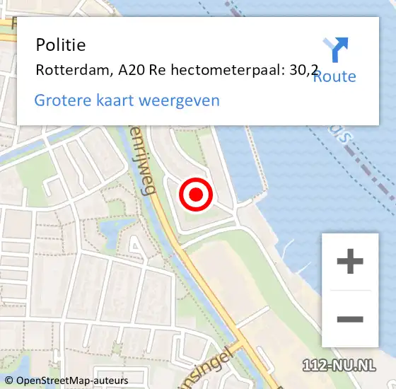 Locatie op kaart van de 112 melding: Politie Rotterdam, A16 Re hectometerpaal: 23,2 op 19 april 2019 18:45
