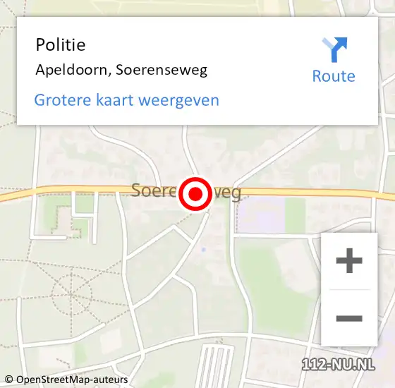 Locatie op kaart van de 112 melding: Politie Apeldoorn, Soerenseweg op 19 april 2019 19:34