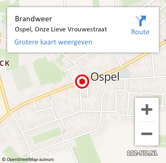 Locatie op kaart van de 112 melding: Brandweer Ospel, Onze Lieve Vrouwestraat op 19 april 2019 19:56
